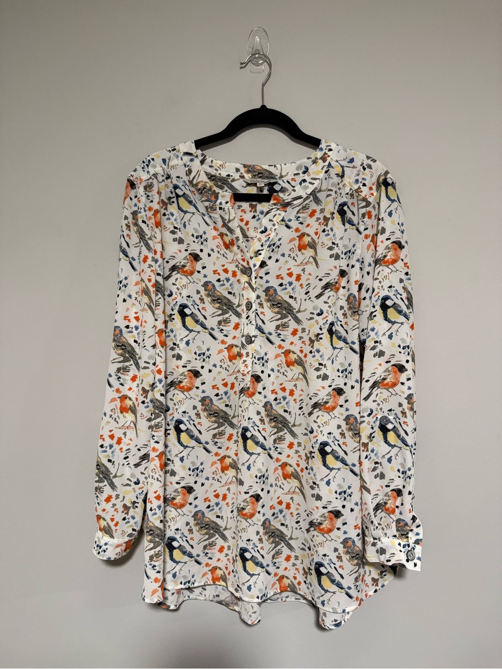 John Mark White Novelty Bird Print Long Sleeve Blouse Size XL